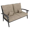 Outdoor Sofa Set With Beige Cushions Black Metal Frame And Coffee Table