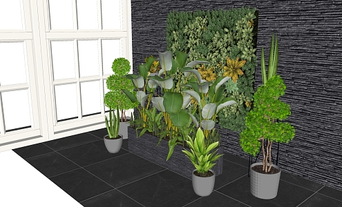 Landscape plant potted plant wall combination 3d model