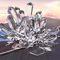 Transparent Crystal Cluster With Geometric Shapes On Platform Against Sunset Sky 3d model