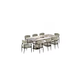 Modern Dining Table And Chairs Set With Marble Top Upholstered Seats And Metal Legs