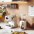 Coffee Machine Tableware Food Bread Pizza Flowers 3d model