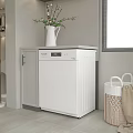 Modern Home Balcony Interior With Washing Machine Cabinet Potted Plant And Wicker Basket