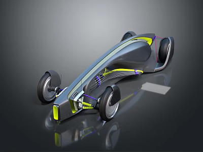 Futuristic Concept Car with Streamlined Body Yellow Accents and Four Wheels 3d model