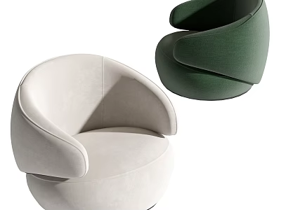 Modern Curved Armrest Single Sofa in Beige and Green Fabric Design 3d model