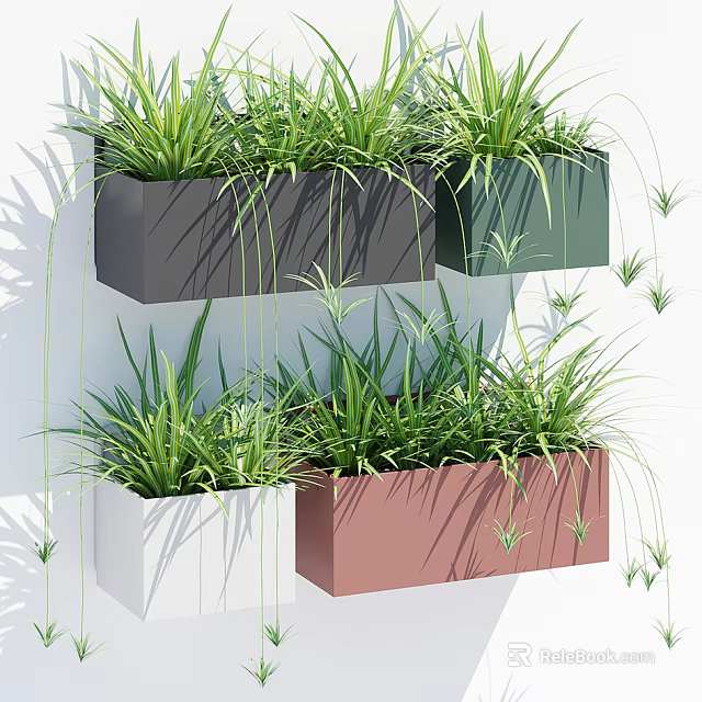 Colorful Wall Mounted Potted Plants With Green Trailing Foliage And Rectangular Planters 3d model