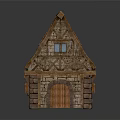 Traditional Cottage Building With Wood And Stone Structure Orange Tiled Roof Windows And Wooden Door