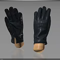 Black Leather Gloves Displayed On Wooden Hand Models With Smooth Surface 3d model