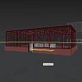 Glass Building With Red Brick Base And Large Windows Surrounded By Trees 3d model