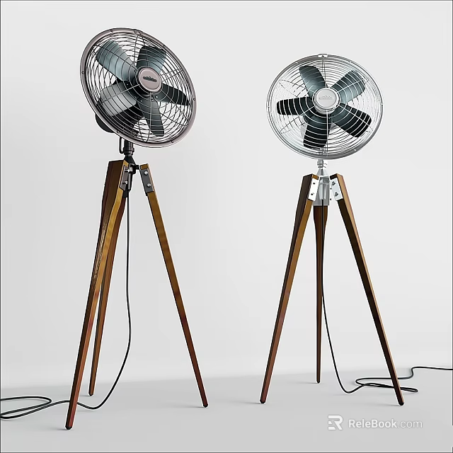 Stylish Electric Floor Fans with Wooden Tripod Stands Daily Home Appliances 3d model 