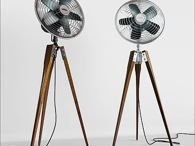 Stylish Electric Floor Fans with Wooden Tripod Stands Daily Home Appliances 3d model