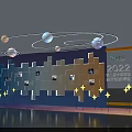 2022 Asia International Summit Display Wall With Blue Background Square Panels And Circular Light Rings