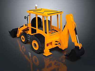 Yellow Construction Loader With Front Bucket Excavator Arm And Black Tires 3d model