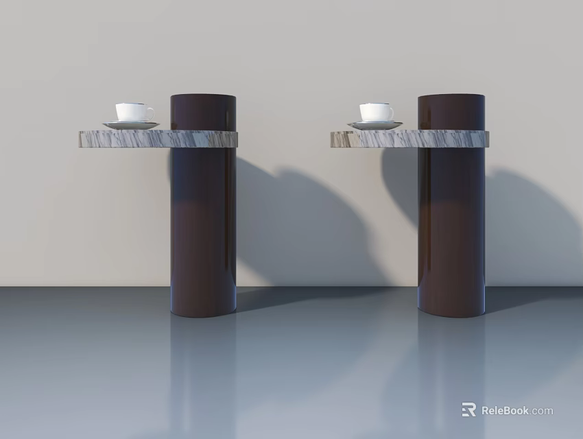 Modern Sofa Coffee Table Set With Brown Cylindrical Marble Top And White Cups 3d model