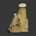 Cartoon Scene With Mushroom Shaped Houses Small Buildings Windows Doors And Stairs