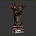 Decorative Animal Head Sculpture With Detailed Features And Checkered Base Stand