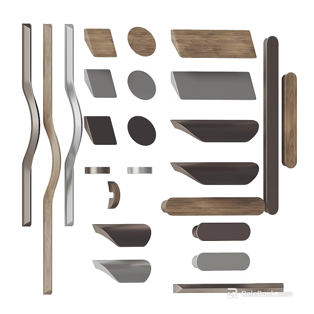 Stylish Cabinet Handles With Various Shapes Materials And Modern Designs For Furniture 3d model 