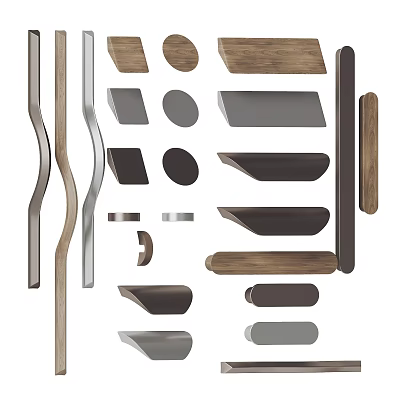Stylish Cabinet Handles With Various Shapes Materials And Modern Designs For Furniture 3d model