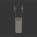 Medieval Castle Gateway Structure With Stone Walls Arched Entry And Spire Towers