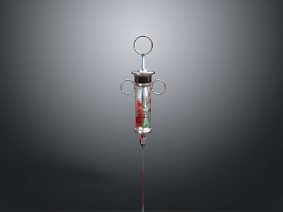Stainless Steel Medical Syringe Equipment with Graduated Scale Red Liquid and Needle 3d model