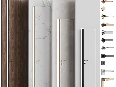 Modern Hinged Doors with Wooden Marble and White Finishes Featuring Sleek Door Handles 3d model