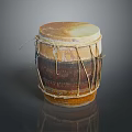Traditional Handmade Drum With Woven Ropes Striped Body Worn Surface On Dark Background With Reflection