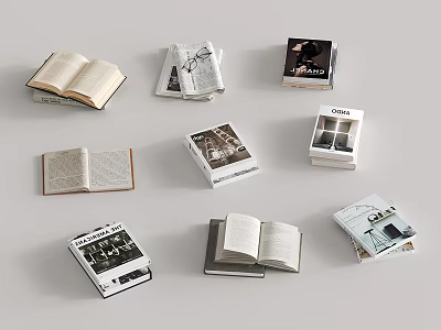 Open And Stacked Books And Magazines With Varied Covers And Pages 3d model