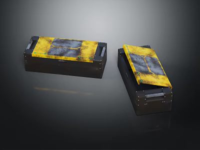 Two Black Boxes With Yellow Gray Textured Lids And Stylish Surface Patterns 3d model