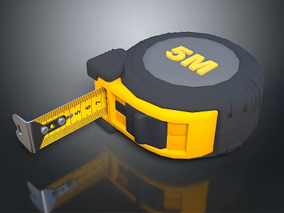 High Quality 5M Tape Measure With Yellow Black Design And Rubber Grip 3d model