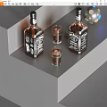 Labeled Liquor Bottles And Glasses With Amber Liquid On Modern Gray Countertop