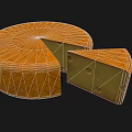 Round Patterned Cheese Wheel With Sliced Pieces Showing Interior Holes