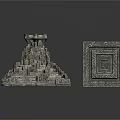 Intricate Stone Sculptures With Multi Layered Tower And Cubic Carving Details