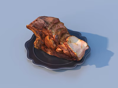 Delicious Roasted Pork on Black Decorative Plate with Crispy Skin and Juicy Meat 3d model