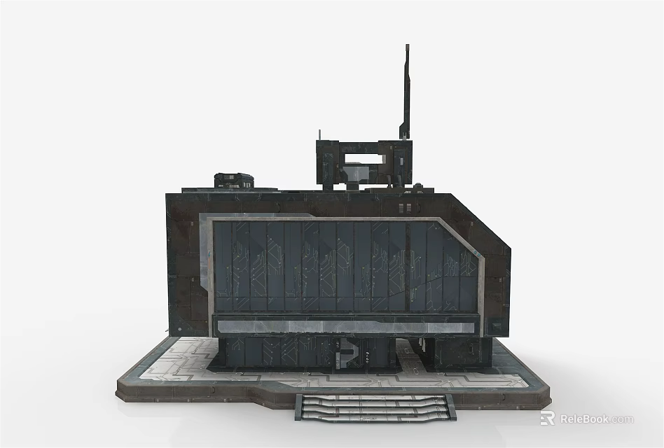 Industrial Style Building Structure With Heavy Walls Antenna And Platform Steps 3d model 