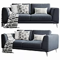 Modern Two Seater Sofa With Striped Blanket And Patterned Decorative Pillows 3d model