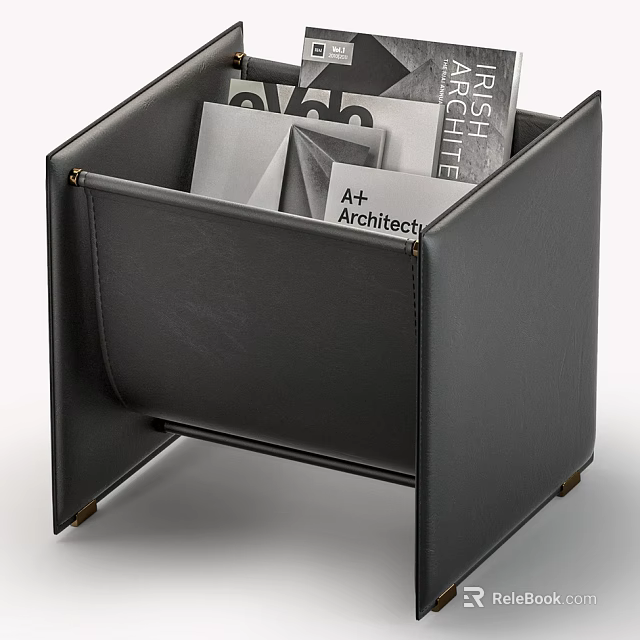 Modern Leather Display Shelf with Architecture Magazines and A+ Architect Publication 3d model