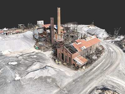 Industrial Factory With Red Brick Roof Solar Panels Chimney And Surrounding Stockpiles 3d model