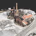 Industrial Factory With Red Brick Roof Solar Panels Chimney And Surrounding Stockpiles