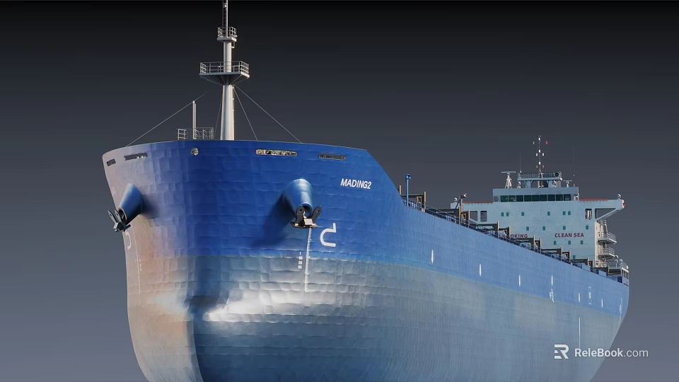 Blue MAERSK Cargo Ship Bow Structure With Large Deck And Mast Details 3d model 