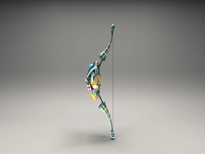 Ornate Ancient Bow With Colorful Detailed Design And Display Stand 3d model