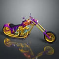 Custom Purple and Gold Motorcycle with Flame Graphics Black Seat Gold Wheels and Shiny Chain