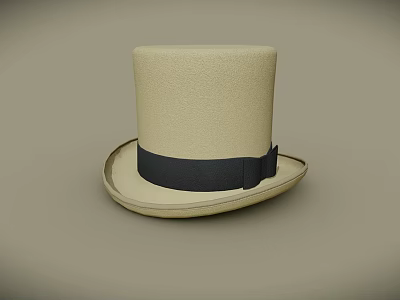 Stylish Beige Top Hat With Black Ribbon Bow Classic Design For Fashionable Look 3d model