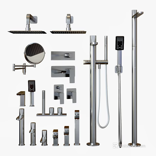 Modern Shower System Design With Multiple Heads Handheld Sprayers And Control Panels 3d model 
