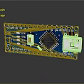 Blue Printed Circuit Board With Microcontroller Chip USB Port And Components 3d model