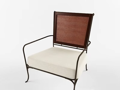 Modern Single Seater Sofa with Brown Woven Backrest Black Metal Frame and White Cushion 3d model