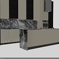 Sleek Modern Kitchen Interior Featuring Marble Countertop Island And Premium Cabinets