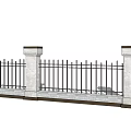 Building Exterior Wall Featuring Iron Fence Stone Pillars And Stone Slab Base