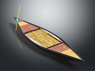 Traditional Wooden Boat With Bamboo Deck And Colorful Prow Design Feature 3d model