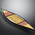 Traditional Wooden Boat With Bamboo Deck And Colorful Prow Design Feature