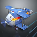 Blue Biplane Passenger Plane With Propeller Red Windows And Yellow Engine Flying Fast 3d model
