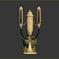 Vintage Laboratory Equipment with Shiny Brass Metal Finish and Connected Tubes on Black Reflective Tabletop